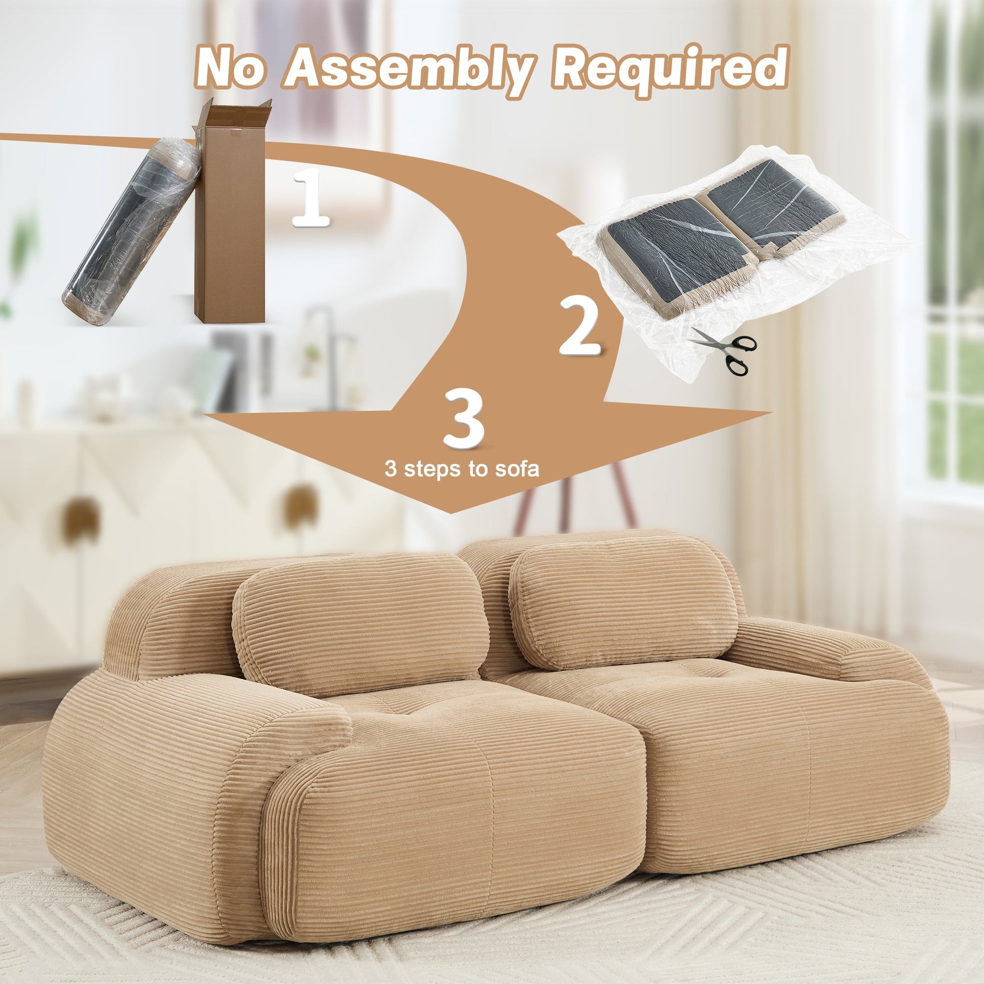 82'' 2 - seat sofa in luxuryCorduroy Fabric modular for free combo separation curved armrests ,anti - slip design high - resilience sponge fits living rooms bedrooms Audiovisual Room,Camel - 1st Choice Furniture Direct