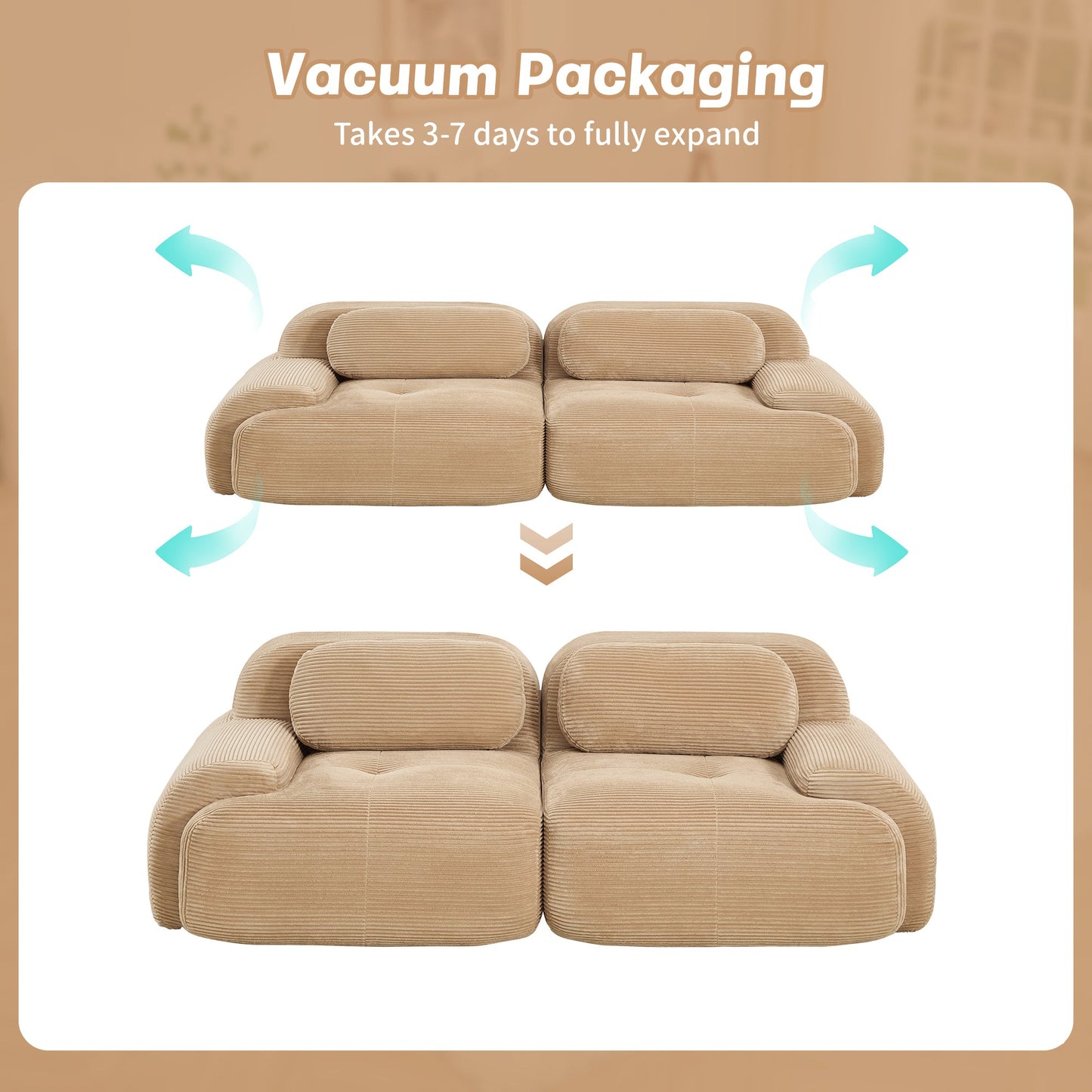 82'' 2 - seat sofa in luxuryCorduroy Fabric modular for free combo separation curved armrests ,anti - slip design high - resilience sponge fits living rooms bedrooms Audiovisual Room,Camel - 1st Choice Furniture Direct