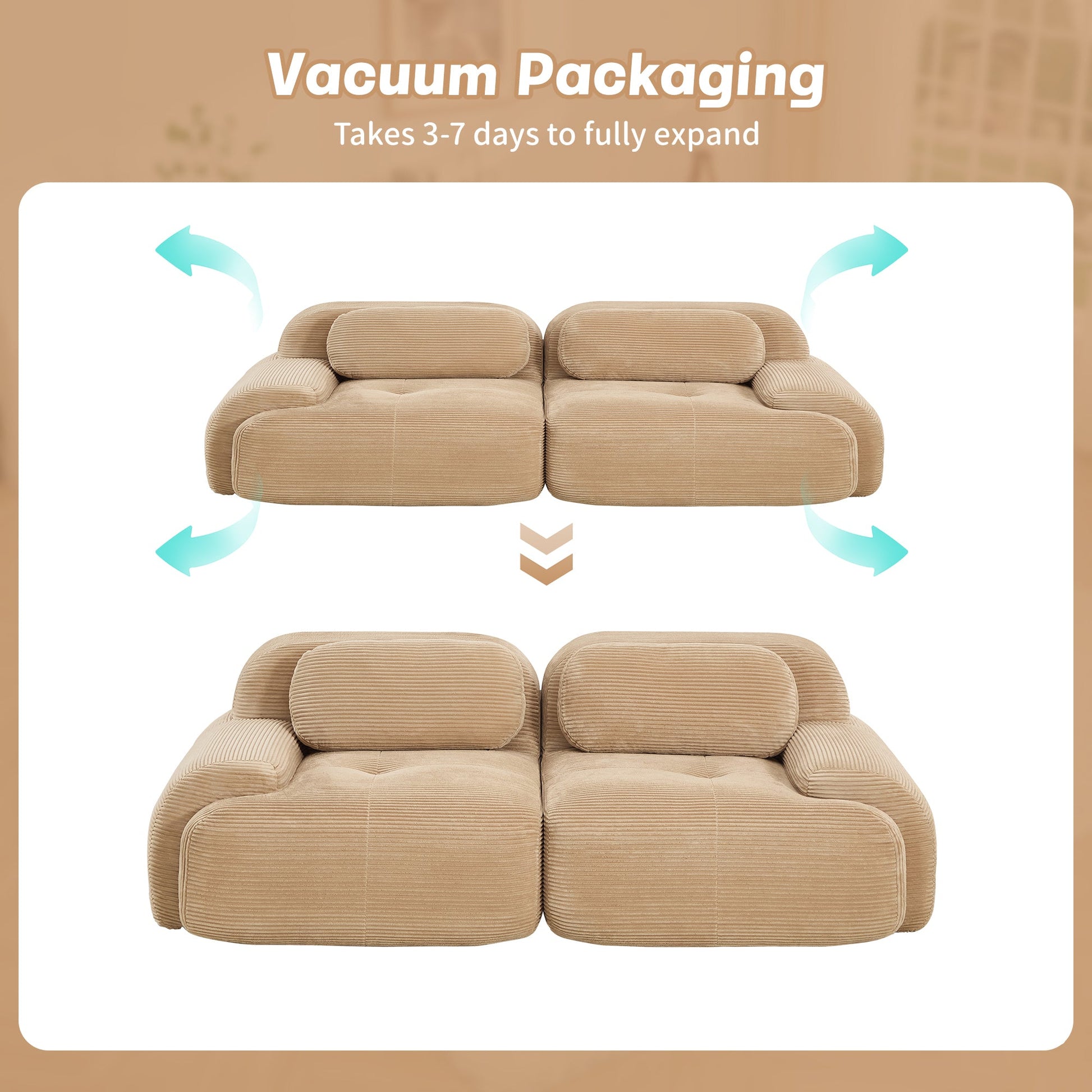 82'' 2 - seat sofa in luxuryCorduroy Fabric modular for free combo separation curved armrests ,anti - slip design high - resilience sponge fits living rooms bedrooms Audiovisual Room,Camel - 1st Choice Furniture Direct