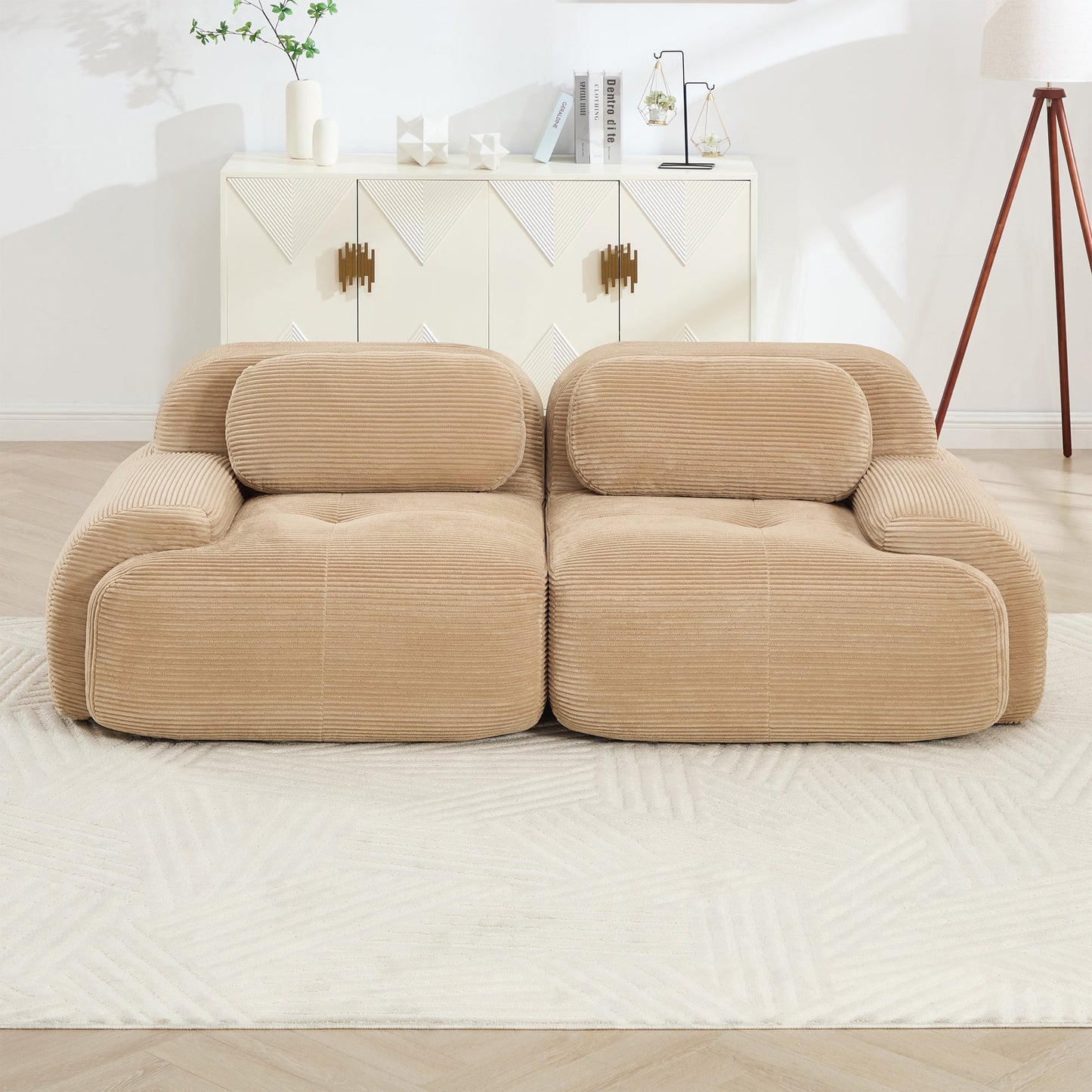 82'' 2 - seat sofa in luxuryCorduroy Fabric modular for free combo separation curved armrests ,anti - slip design high - resilience sponge fits living rooms bedrooms Audiovisual Room,Camel - 1st Choice Furniture Direct
