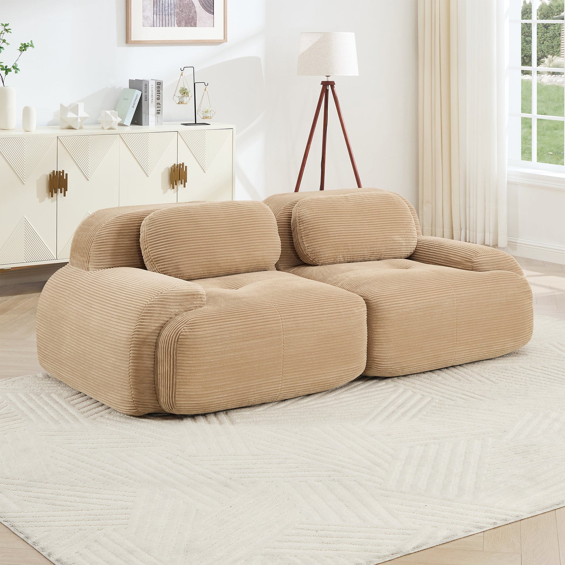82'' 2 - seat sofa in luxuryCorduroy Fabric modular for free combo separation curved armrests ,anti - slip design high - resilience sponge fits living rooms bedrooms Audiovisual Room,Camel - 1st Choice Furniture Direct