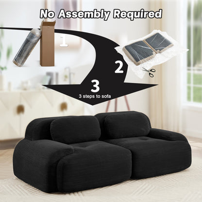 82'' loveseat sofa in luxuryCorduroy Fabric modular for free combo separation curved armrests ,anti - slip design high - resilience sponge fits living rooms bedrooms Audiovisual Room, Black - 1st Choice Furniture Direct