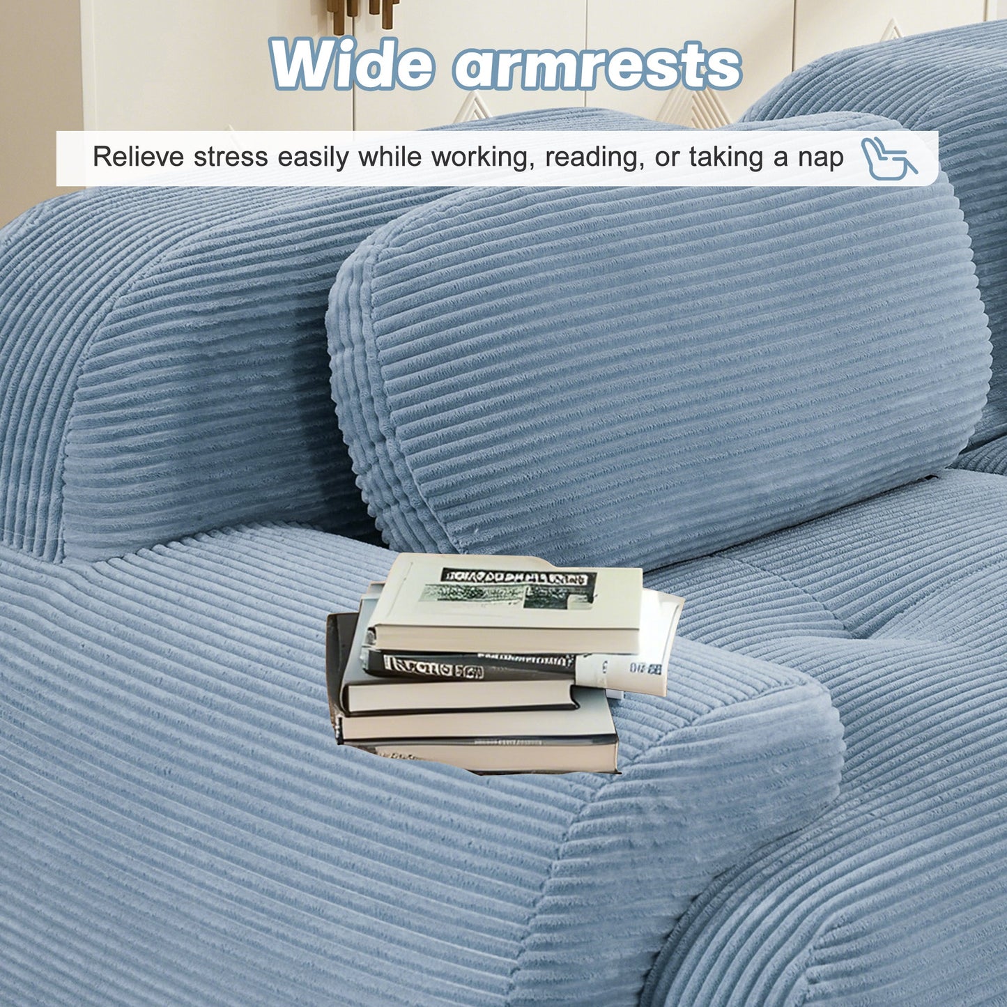 82'' loveseat sofa in luxuryCorduroy Fabric modular for free combo separation curved armrests ,anti - slip design high - resilience sponge fits living rooms bedrooms Audiovisual Room,Blue - 1st Choice Furniture Direct