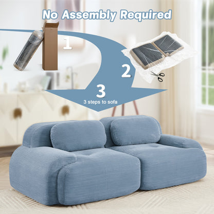 82'' loveseat sofa in luxuryCorduroy Fabric modular for free combo separation curved armrests ,anti - slip design high - resilience sponge fits living rooms bedrooms Audiovisual Room,Blue - 1st Choice Furniture Direct