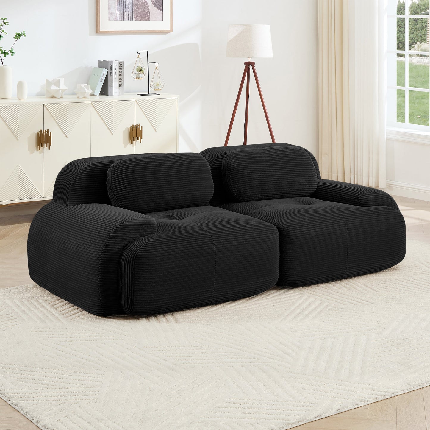 82'' loveseat sofa in luxuryCorduroy Fabric modular for free combo separation curved armrests ,anti - slip design high - resilience sponge fits living rooms bedrooms Audiovisual Room, Black - 1st Choice Furniture Direct