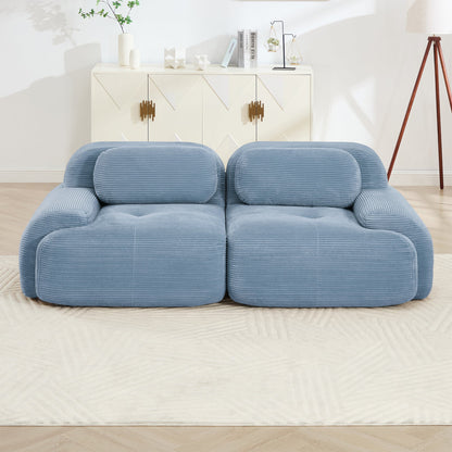 82'' loveseat sofa in luxuryCorduroy Fabric modular for free combo separation curved armrests ,anti - slip design high - resilience sponge fits living rooms bedrooms Audiovisual Room,Blue - 1st Choice Furniture Direct