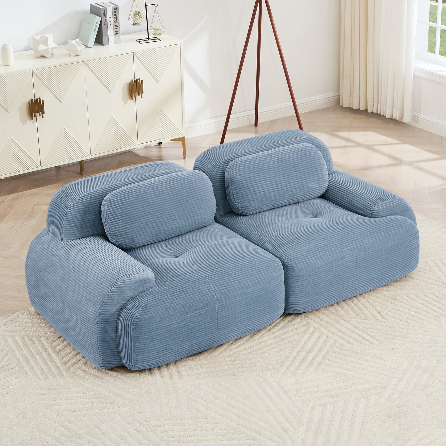 82'' loveseat sofa in luxuryCorduroy Fabric modular for free combo separation curved armrests ,anti - slip design high - resilience sponge fits living rooms bedrooms Audiovisual Room,Blue - 1st Choice Furniture Direct