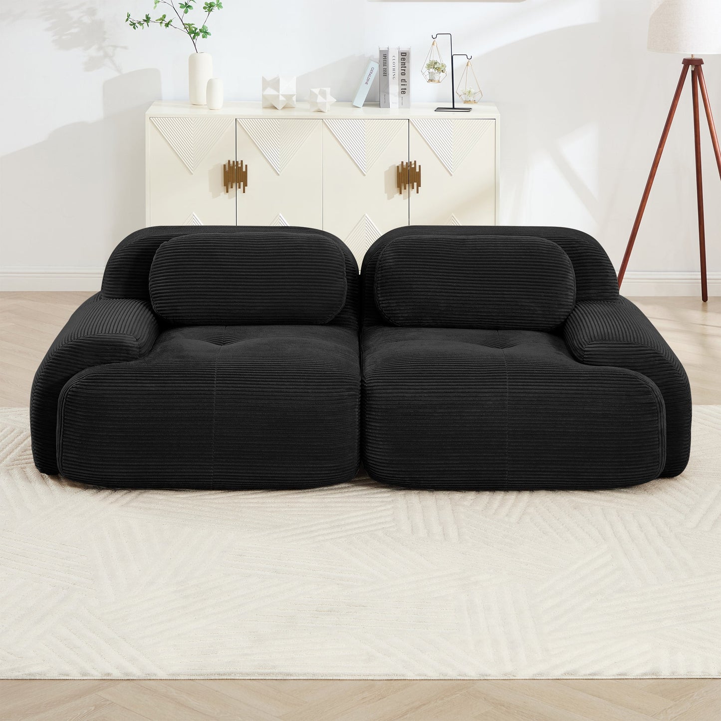 82'' loveseat sofa in luxuryCorduroy Fabric modular for free combo separation curved armrests ,anti - slip design high - resilience sponge fits living rooms bedrooms Audiovisual Room, Black - 1st Choice Furniture Direct