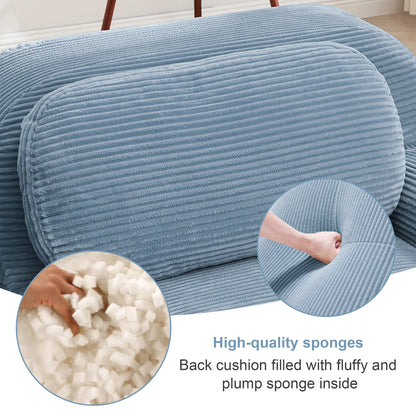 82'' loveseat sofa in luxuryCorduroy Fabric modular for free combo separation curved armrests ,anti - slip design high - resilience sponge fits living rooms bedrooms Audiovisual Room,Blue - 1st Choice Furniture Direct