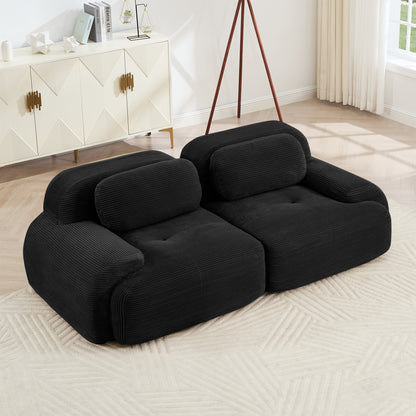 82'' loveseat sofa in luxuryCorduroy Fabric modular for free combo separation curved armrests ,anti - slip design high - resilience sponge fits living rooms bedrooms Audiovisual Room, Black - 1st Choice Furniture Direct