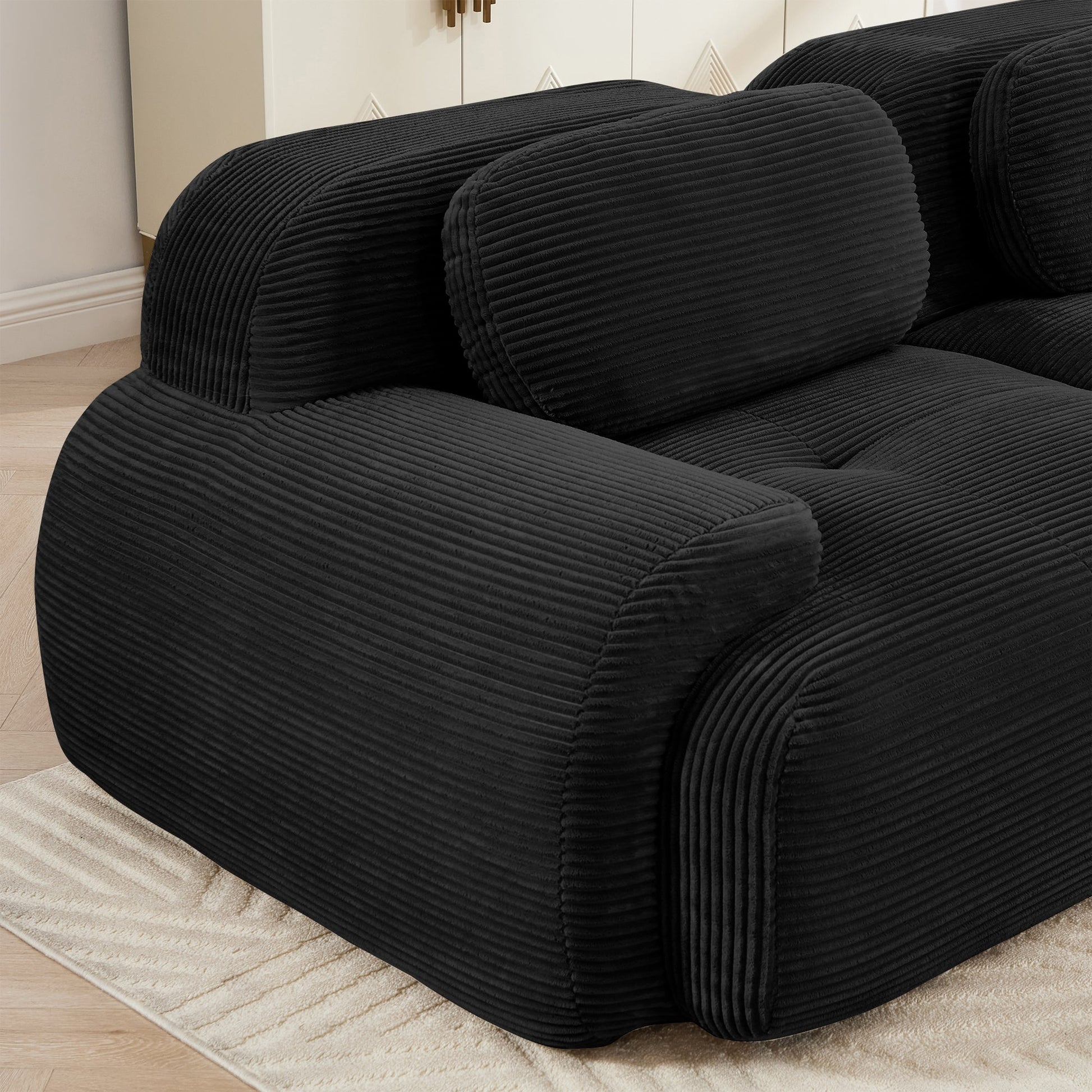 82'' loveseat sofa in luxuryCorduroy Fabric modular for free combo separation curved armrests ,anti - slip design high - resilience sponge fits living rooms bedrooms Audiovisual Room, Black - 1st Choice Furniture Direct