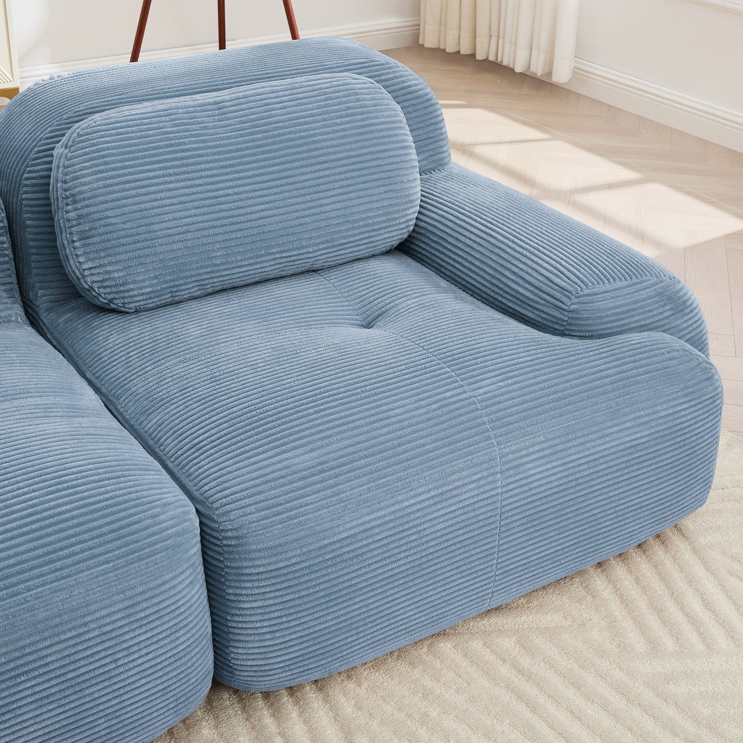 82'' loveseat sofa in luxuryCorduroy Fabric modular for free combo separation curved armrests ,anti - slip design high - resilience sponge fits living rooms bedrooms Audiovisual Room,Blue - 1st Choice Furniture Direct