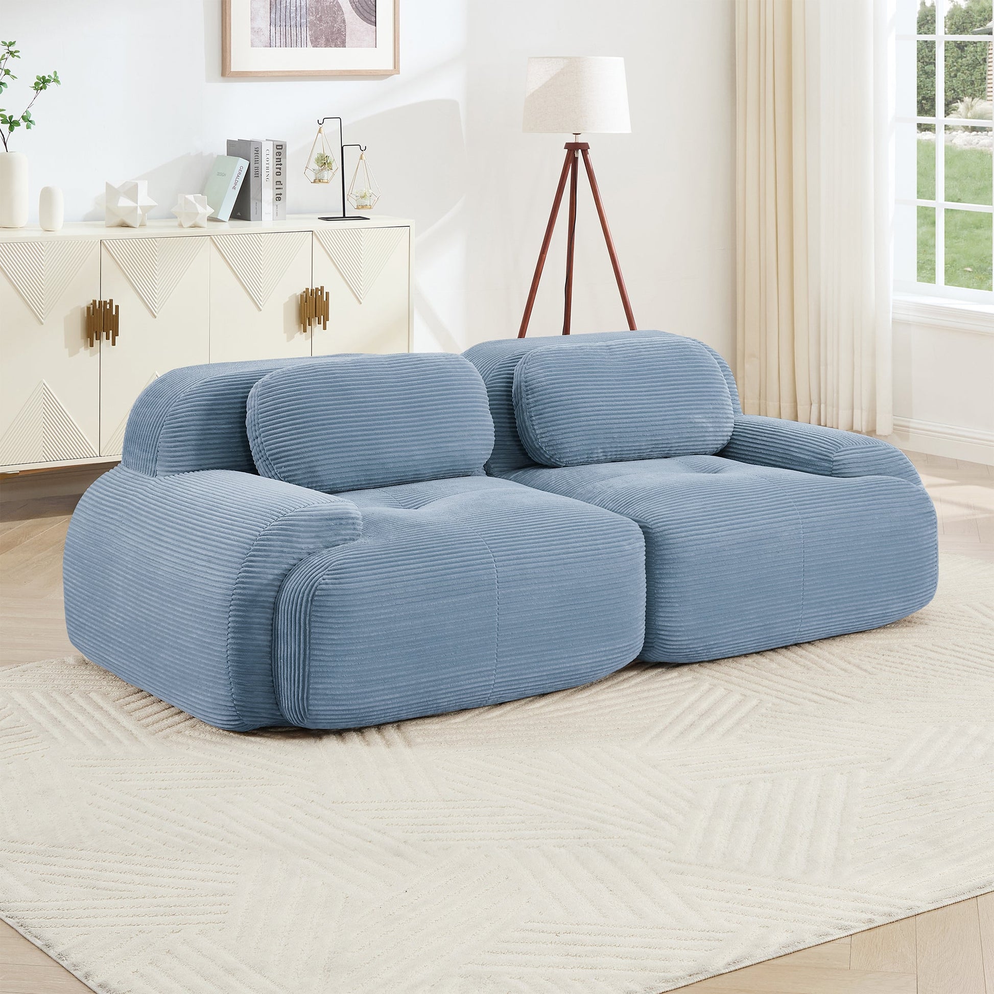 82'' loveseat sofa in luxuryCorduroy Fabric modular for free combo separation curved armrests ,anti - slip design high - resilience sponge fits living rooms bedrooms Audiovisual Room,Blue - 1st Choice Furniture Direct