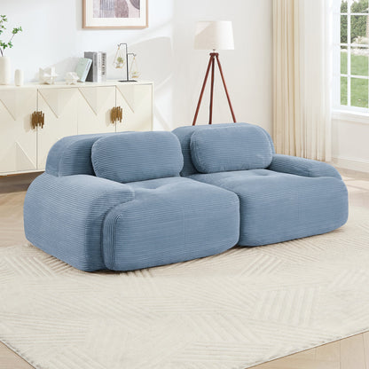 82'' loveseat sofa in luxuryCorduroy Fabric modular for free combo separation curved armrests ,anti - slip design high - resilience sponge fits living rooms bedrooms Audiovisual Room,Blue - 1st Choice Furniture Direct