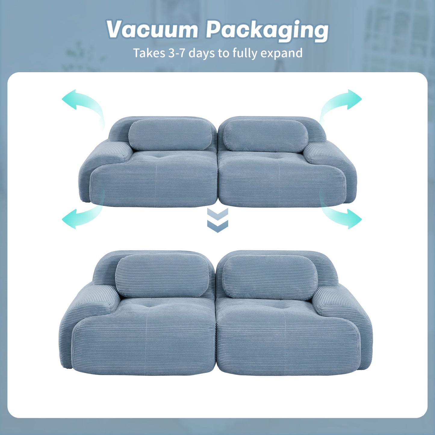 82'' loveseat sofa in luxuryCorduroy Fabric modular for free combo separation curved armrests ,anti - slip design high - resilience sponge fits living rooms bedrooms Audiovisual Room,Blue - 1st Choice Furniture Direct