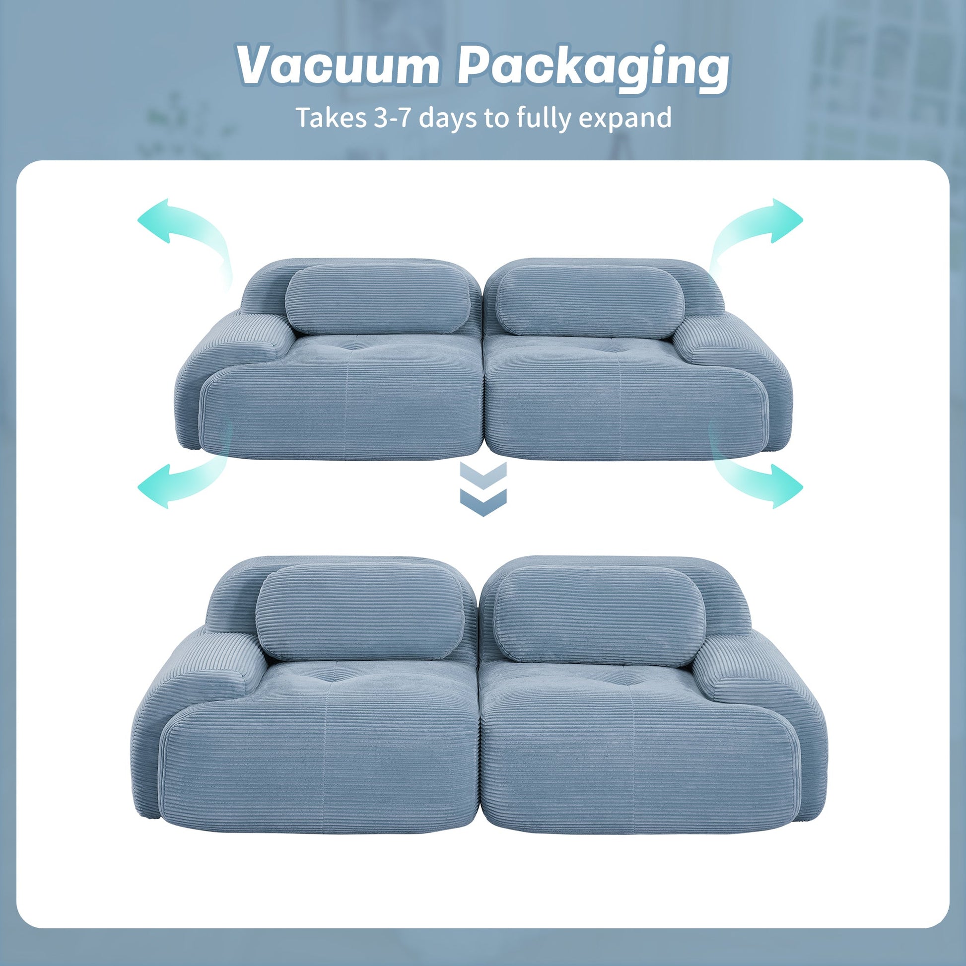 82'' loveseat sofa in luxuryCorduroy Fabric modular for free combo separation curved armrests ,anti - slip design high - resilience sponge fits living rooms bedrooms Audiovisual Room,Blue - 1st Choice Furniture Direct