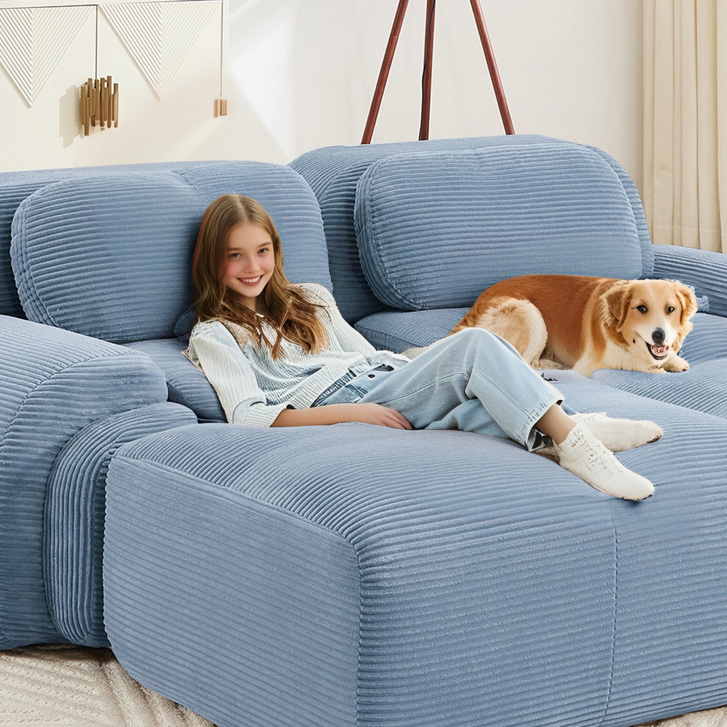 82'' loveseat sofa in luxuryCorduroy Fabric modular for free combo separation curved armrests ,anti - slip design high - resilience sponge fits living rooms bedrooms Audiovisual Room,Blue - 1st Choice Furniture Direct
