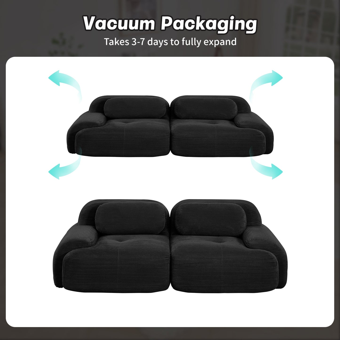 82'' loveseat sofa in luxuryCorduroy Fabric modular for free combo separation curved armrests ,anti - slip design high - resilience sponge fits living rooms bedrooms Audiovisual Room, Black - 1st Choice Furniture Direct
