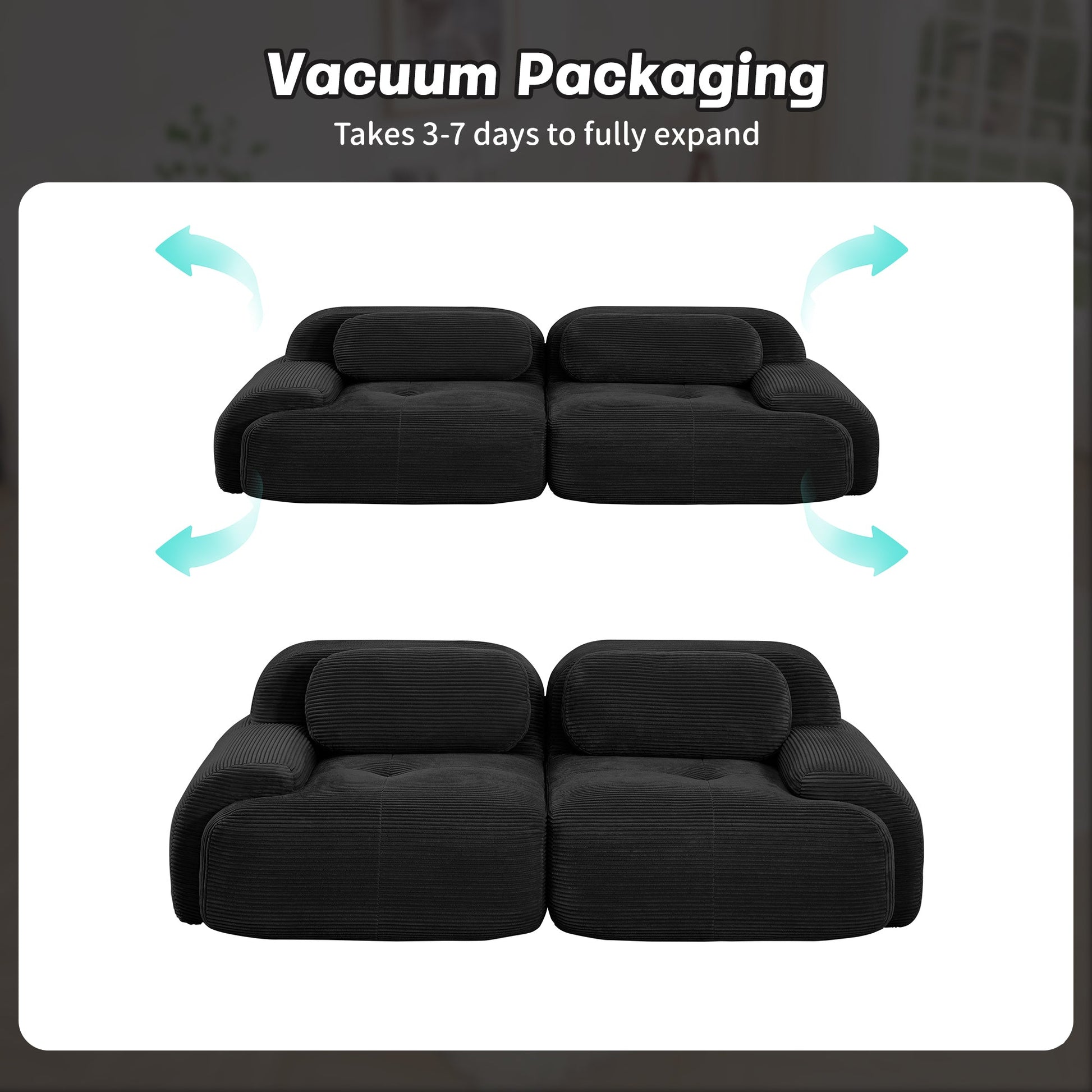 82'' loveseat sofa in luxuryCorduroy Fabric modular for free combo separation curved armrests ,anti - slip design high - resilience sponge fits living rooms bedrooms Audiovisual Room, Black - 1st Choice Furniture Direct