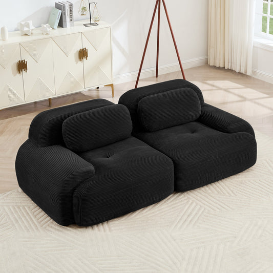 82'' loveseat sofa in luxuryCorduroy Fabric modular for free combo separation curved armrests ,anti - slip design high - resilience sponge fits living rooms bedrooms Audiovisual Room, Black - 1st Choice Furniture Direct