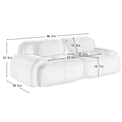 82'' loveseat sofa in luxuryCorduroy Fabric modular for free combo separation curved armrests ,anti - slip design high - resilience sponge fits living rooms bedrooms Audiovisual Room,Blue - 1st Choice Furniture Direct