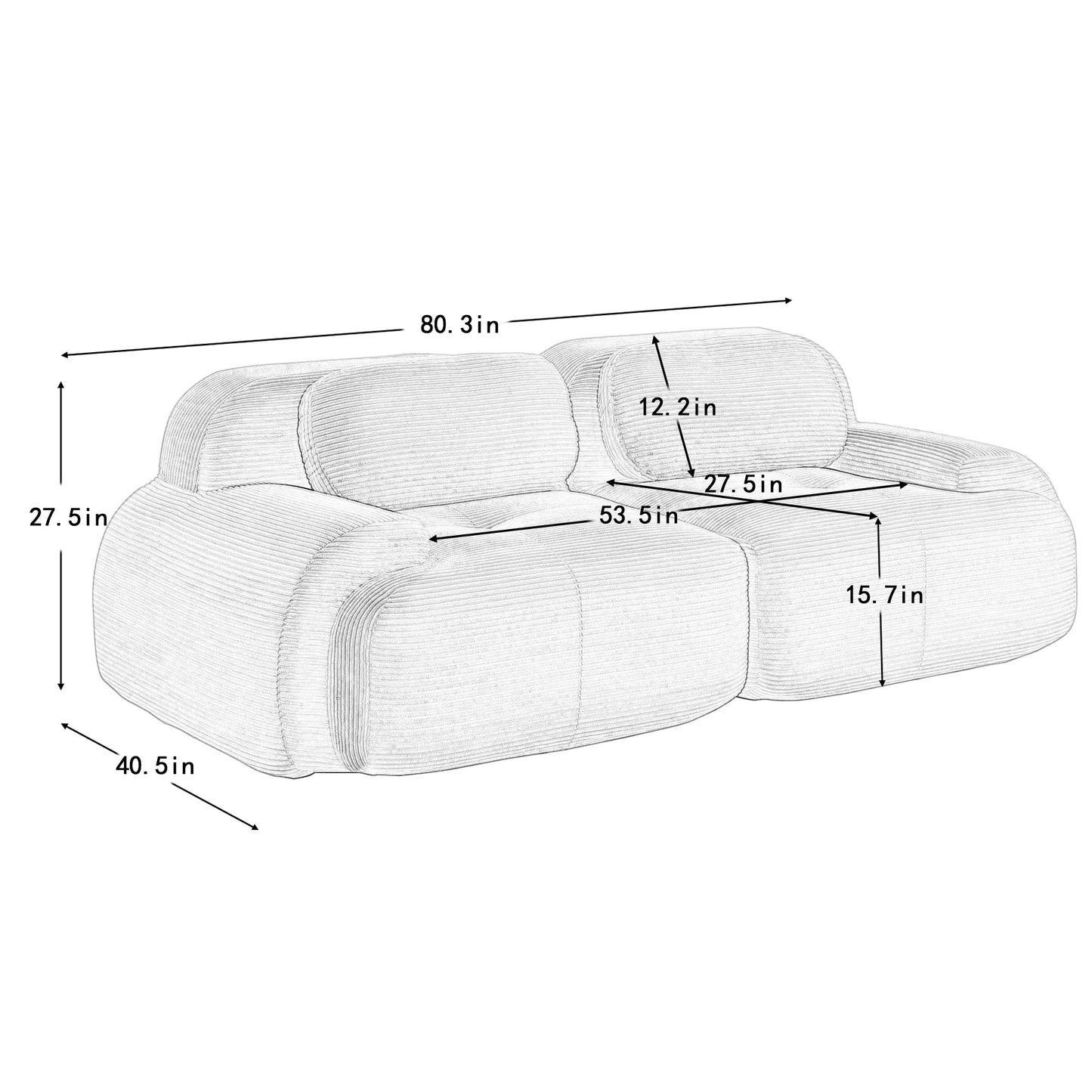 82'' loveseat sofa in luxuryCorduroy Fabric modular for free combo separation curved armrests ,anti - slip design high - resilience sponge fits living rooms bedrooms Audiovisual Room, Black - 1st Choice Furniture Direct