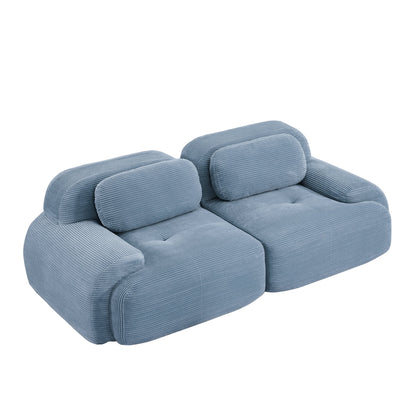 82'' loveseat sofa in luxuryCorduroy Fabric modular for free combo separation curved armrests ,anti - slip design high - resilience sponge fits living rooms bedrooms Audiovisual Room,Blue - 1st Choice Furniture Direct