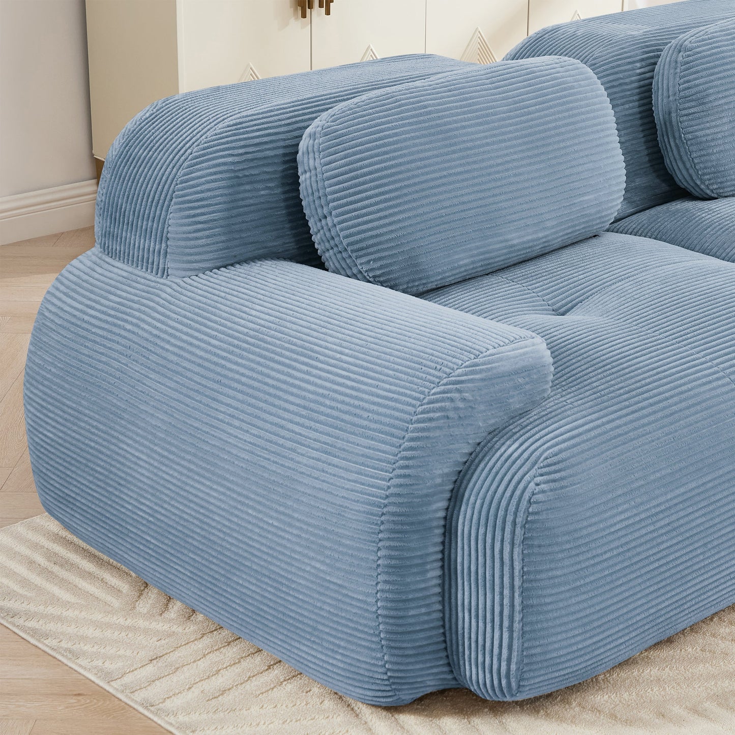 82'' loveseat sofa in luxuryCorduroy Fabric modular for free combo separation curved armrests ,anti - slip design high - resilience sponge fits living rooms bedrooms Audiovisual Room,Blue - 1st Choice Furniture Direct