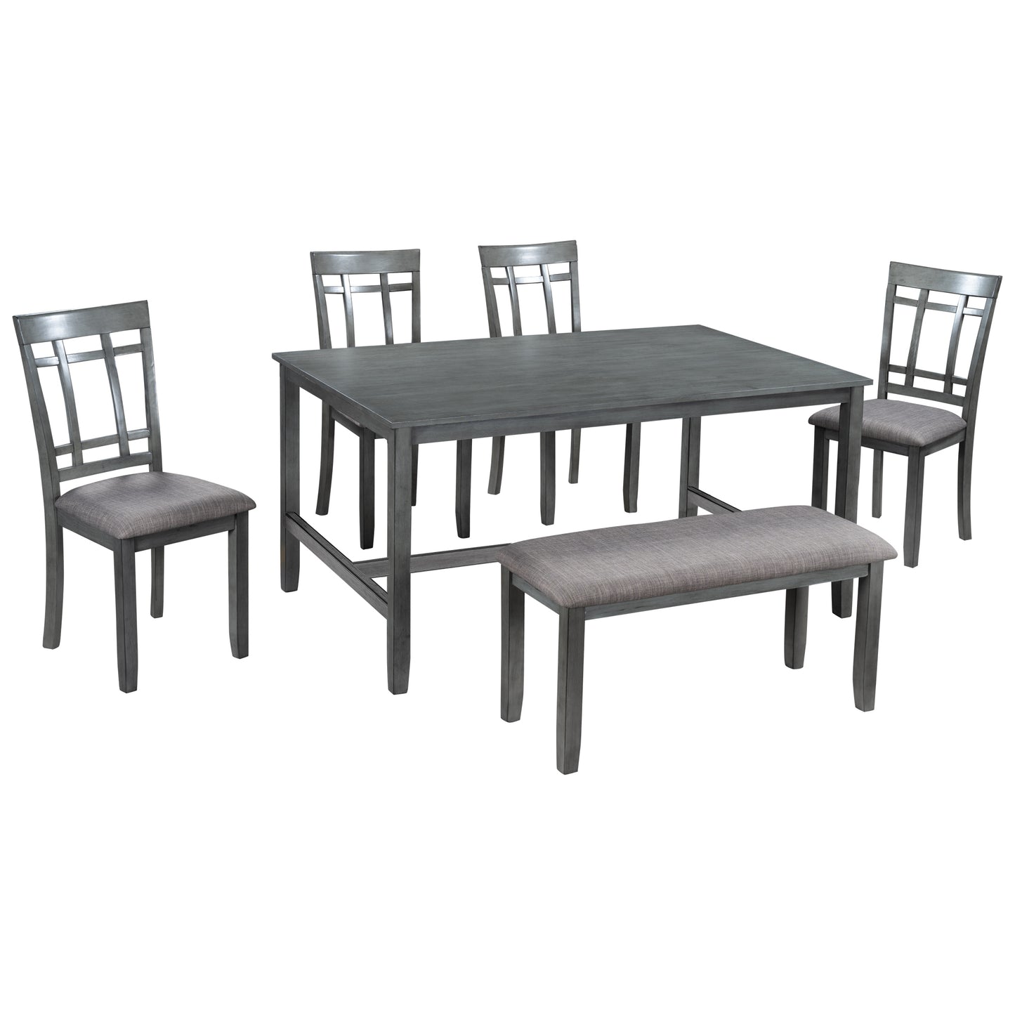 1st Choice 6 Piece Wooden Gray Dining Table Set Farmhouse Rustic Style