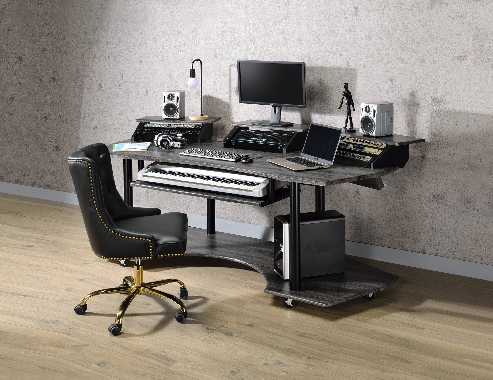 83' Eleazar Black Oak Finish Music Recording Studio Desk - 1st Choice Furniture Direct
