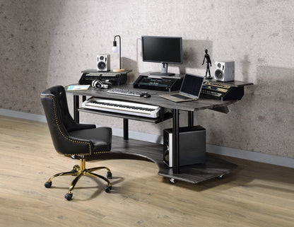 83' Eleazar Black Oak Finish Music Recording Studio Desk - 1st Choice Furniture Direct