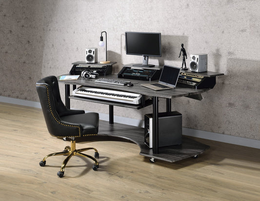 83' Eleazar Black Oak Finish Music Recording Studio Desk - 1st Choice Furniture Direct