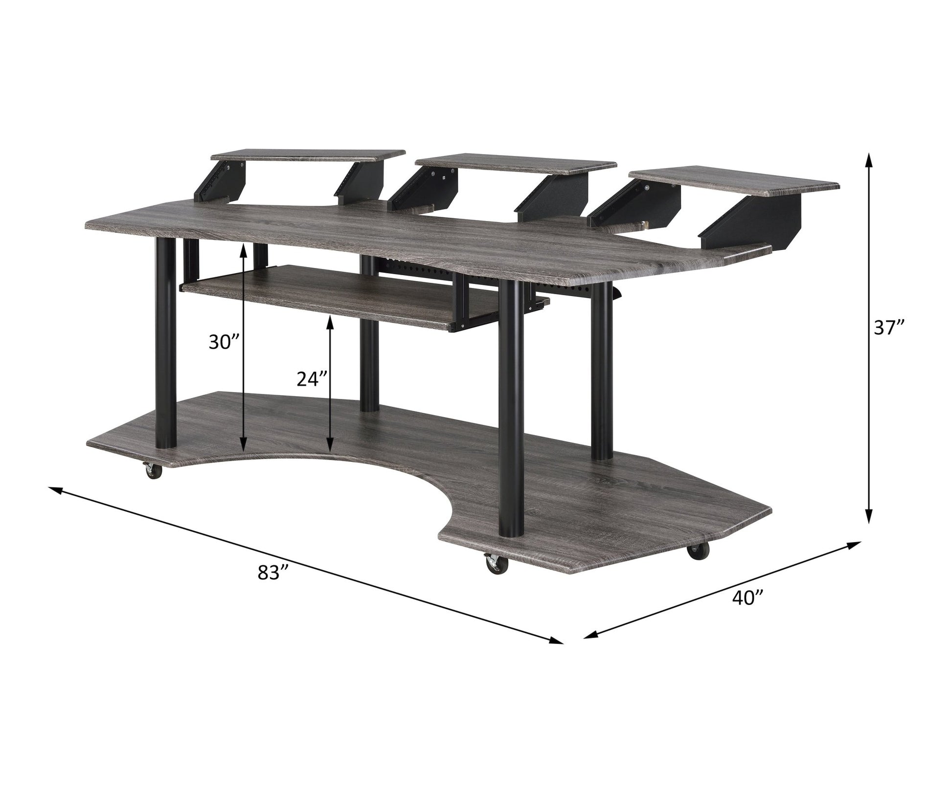 83' Eleazar Black Oak Finish Music Recording Studio Desk - 1st Choice Furniture Direct