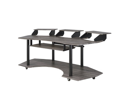83' Eleazar Black Oak Finish Music Recording Studio Desk - 1st Choice Furniture Direct