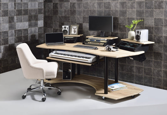 83' Eleazar Natural Oak Finish Music Recording Studio Desk - 1st Choice Furniture Direct