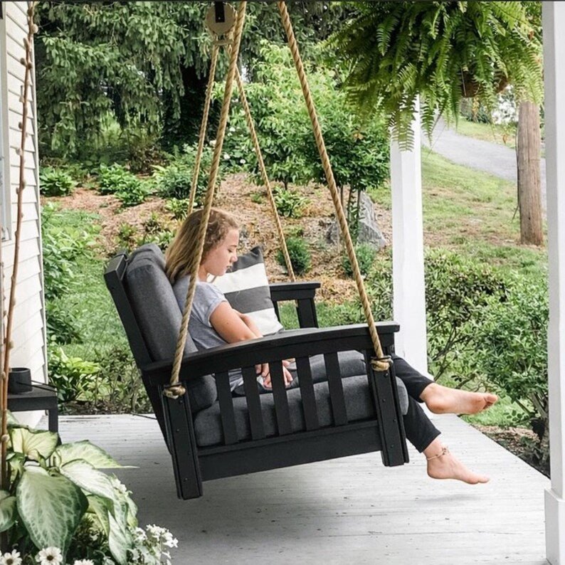 83 Inch Amish Poly Mission Sofa Porch Swing with Rope - 1st Choice Furniture Direct