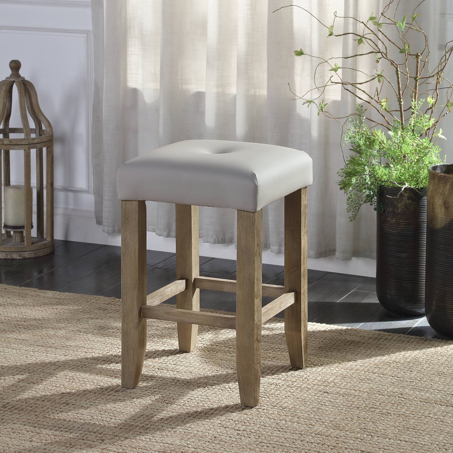 Charnell Gray Synthetic Leather & Oak Finish Counter Height Stool (Set of 2)