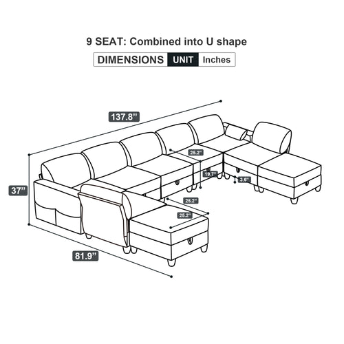 1st Choice 9 Seat Modular Set Storage Sectional Sofa Couch Convertible King
