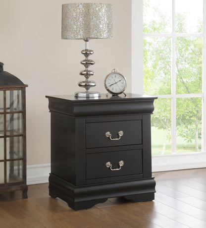 Black 2-Drawer Nightstand with Metal Handles