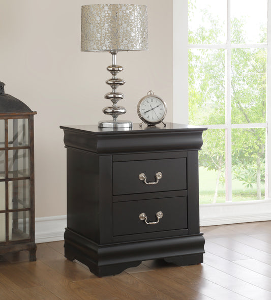 Black 2-Drawer Nightstand with Metal Handles