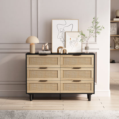 43.31'6-Drawers Rattan Storage Cabinet Rattan Drawer,for Bedroom,Living Room,Black