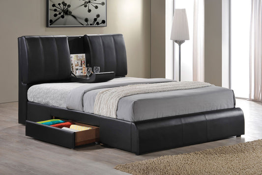 Kofi Black Synthetic Leather EK Bed W/Storage