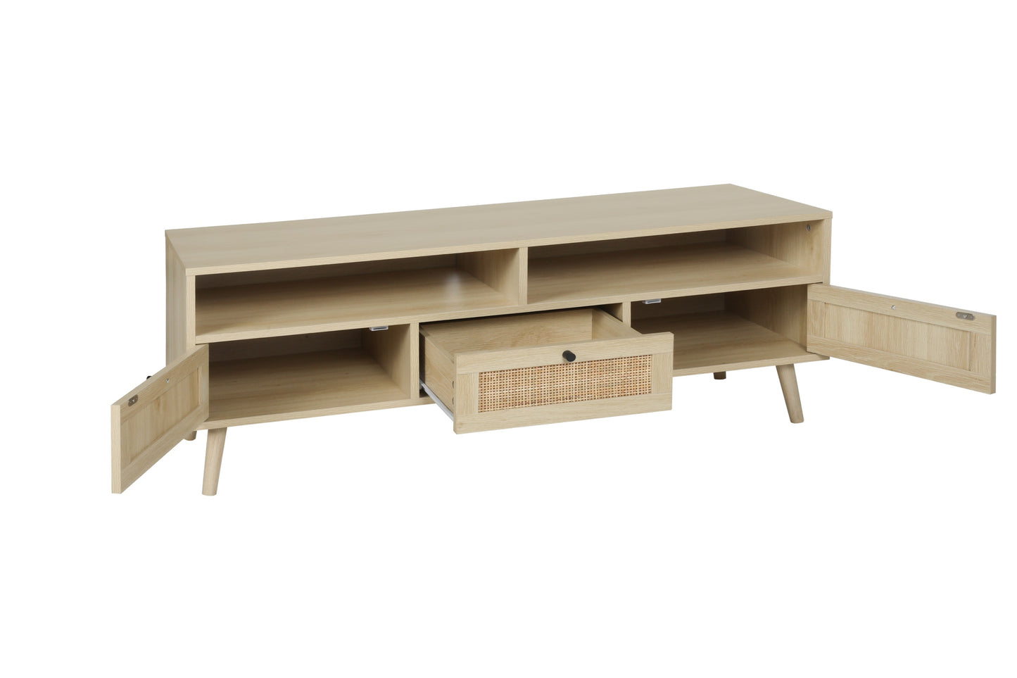 1st Choice Rattan TV Stand Console with Solid Wood Feet in Natural