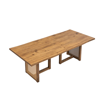 86.61 Inch Oversize Rectangular Waves Dining Table,Wooden Dining Table for 6 Persons,Mid Century Modern Large Kitchen Table for Living Room,Bohemian Dining Table with Rattan Weave for Restaurant - 1st Choice Furniture Direct