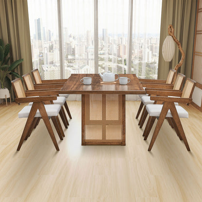 86.61 Inch Oversize Rectangular Waves Dining Table,Wooden Dining Table for 6 Persons,Mid Century Modern Large Kitchen Table for Living Room,Bohemian Dining Table with Rattan Weave for Restaurant - 1st Choice Furniture Direct