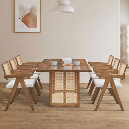 86.61 Inch Oversize Rectangular Waves Dining Table,Wooden Dining Table for 6 Persons,Mid Century Modern Large Kitchen Table for Living Room,Bohemian Dining Table with Rattan Weave for Restaurant - 1st Choice Furniture Direct