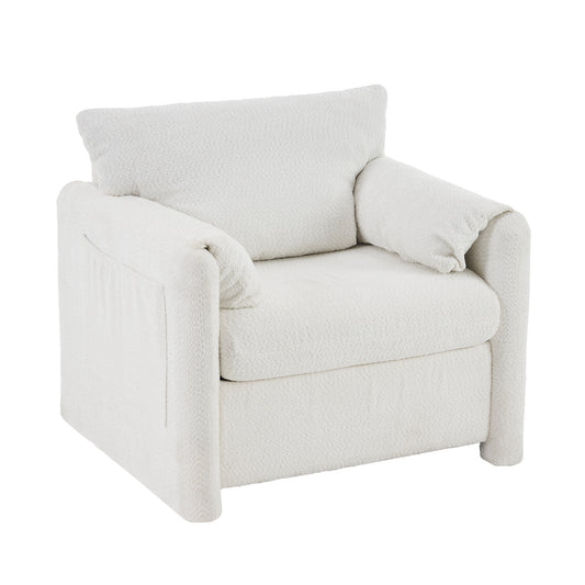 002 Fixed-Modern Accent Chair Single Seater - Plush Chenille Lounge Chair with High-Resilience Cushion, Compact Reading Chair for Living Room, Bedroom, Dorm Room & Apartment-Armchair, Ivory White