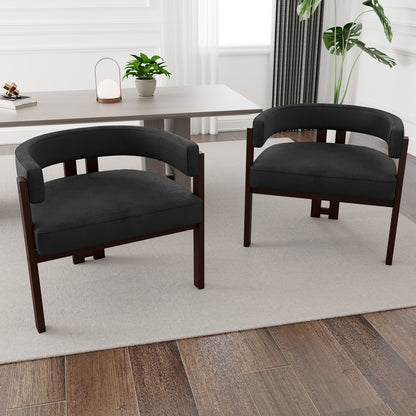 COOLMORE Modern Accent Chair Teddy Upholstered Armchair with Open Back 3 Legs Barrel Dining Chair Comfy Side Chair for Living Room/Bedroom/Dining Room Set of 2 (Black)