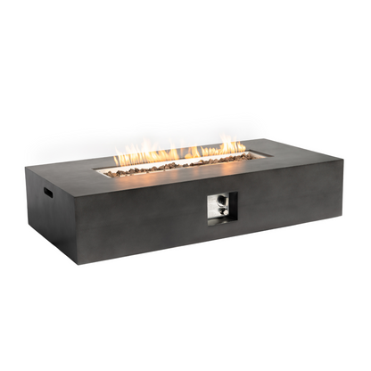 56' Fire pit Table for Outside, 50,000 BTU Large Rectangular Stone Gas Fire pit with Lava Rocks & Rain Cover