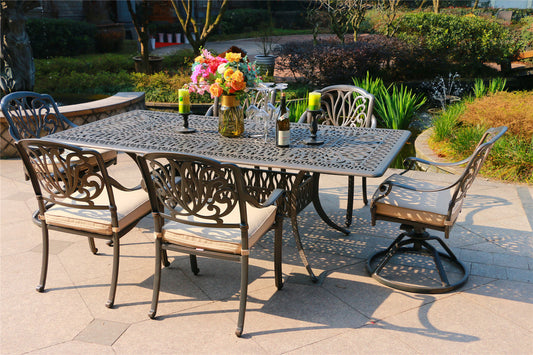 Rectangular 6 - Person 84' Long Aluminum Dining Set with Sunbrella Cushions